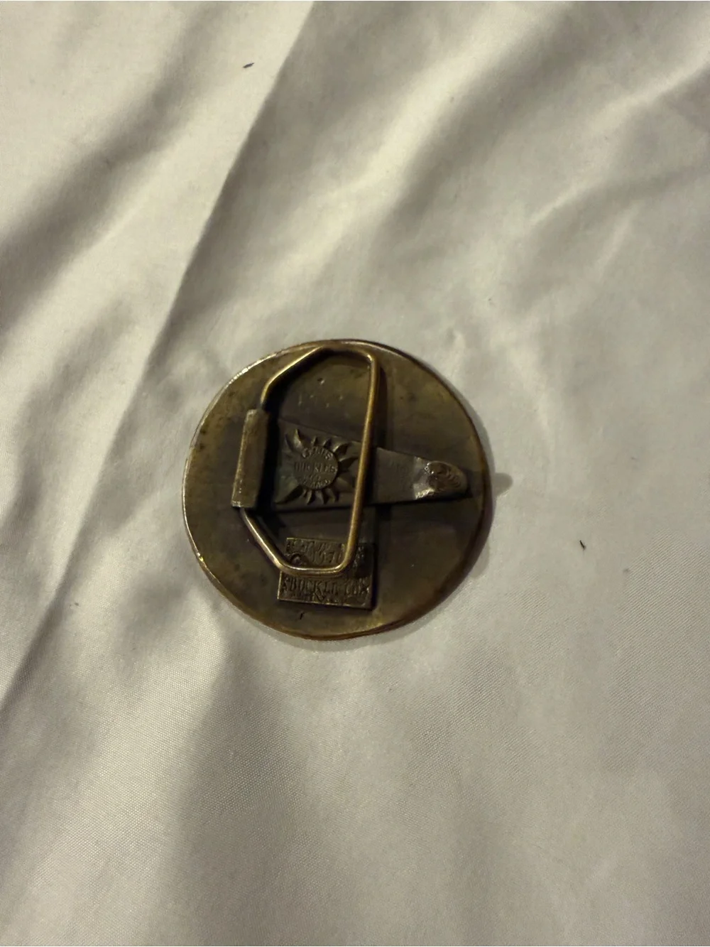 Vintage 1974 Lewis Buckles Co Michigan State Seal Round Belt Buckle - Brass Tone